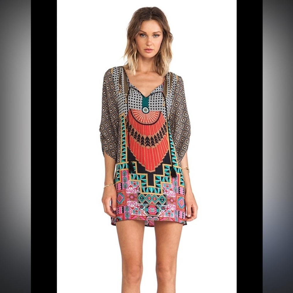 Tolani REVOLVE Maximalism Pattern Mini Sundress Silk Tunic Coverup Size XS